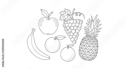 Tableau sur toile Assorted Fruit Collection - Line Art Illustration