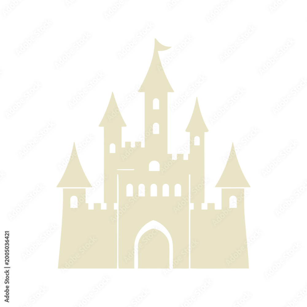 Obraz premium Majestic beige castle with towers and flag, perfect for fairy tales and fantasy illustrations