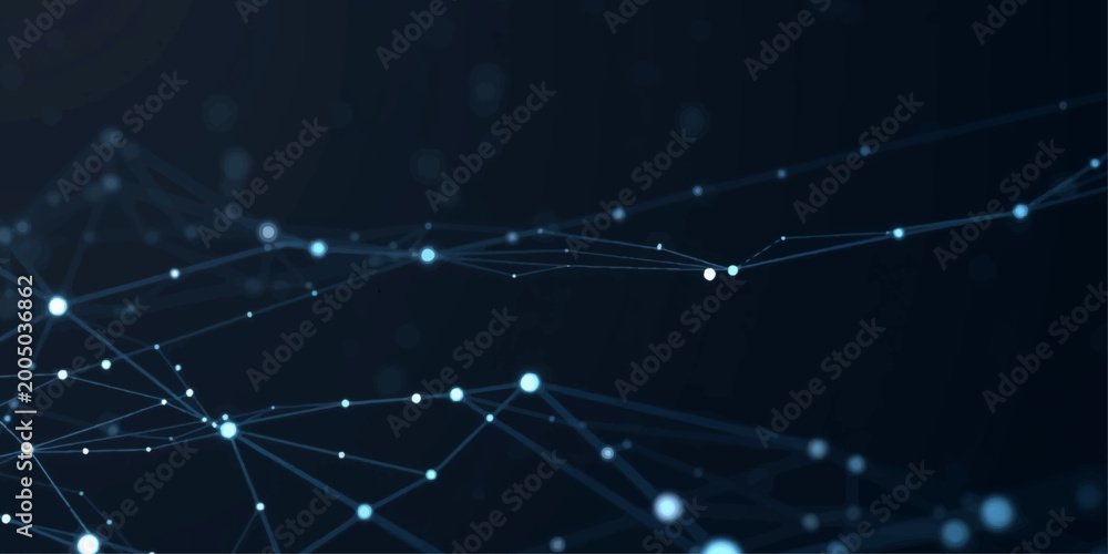 Obraz premium Abstract blue fiber optics technology background featuring glowing light spots and digital network connections in a starry space design