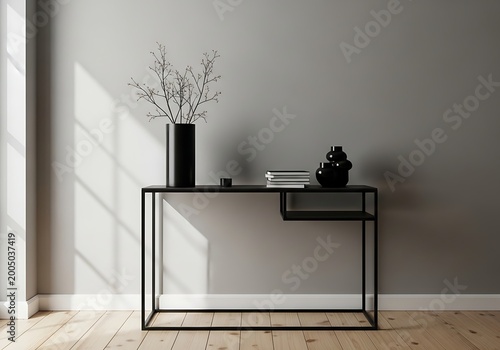 Modern console table with vase and decor