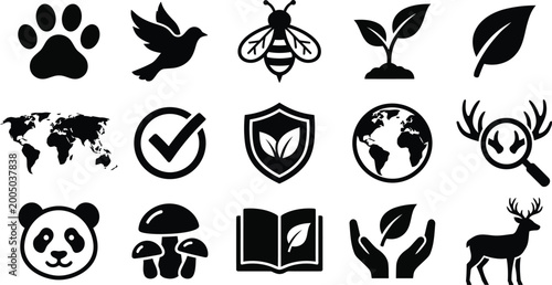 Photography Black silhouette icons vector illustration of wild animals environmental protection concepts and nature elements for ecology awareness projects isolated on transparent background graphic