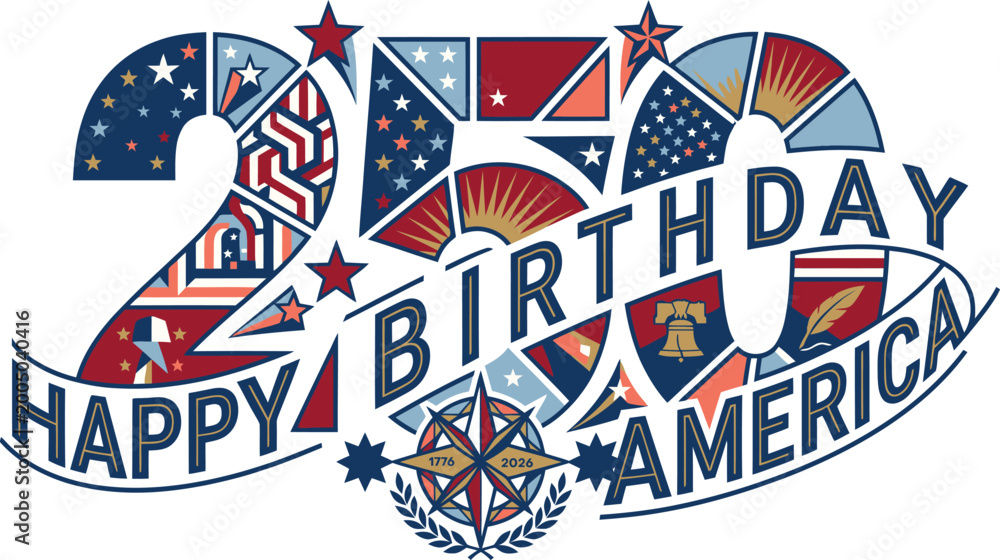 Αυτοκόλλητο Vibrant 250th birthday america celebration graphic with patriotic stars and flag