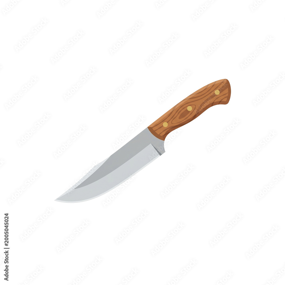 Fototapeta premium Kitchen Knife Vector Illustration with Wooden Handle Isolated on White