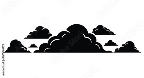 Fotografie Black cloud silhouette on a white background stylized cumulus cloud shapes in a