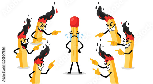 Bild auf Leinwand Sad Match Isolated Surrounded by Mocking Burning Matches