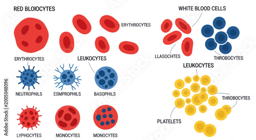 Bild auf Leinwand Human Blood Cells: Red Blood Cells, White Blood Cells, Platelets - Medical Illus