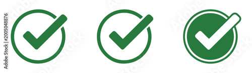 Fényképezés Green check mark icons in circular frames with different outline styles modern design