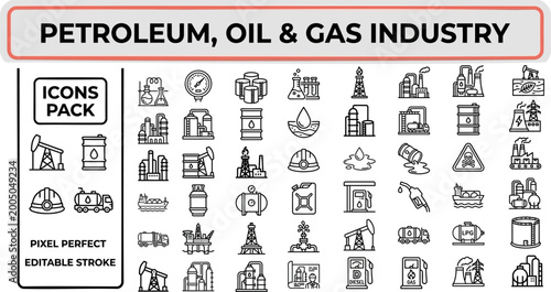 Canvas Print Petroleum Oil and Gas Industry outline icon set