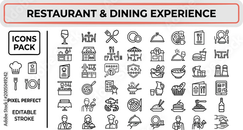 Photos Restaurant and Dining Experience outline icon set