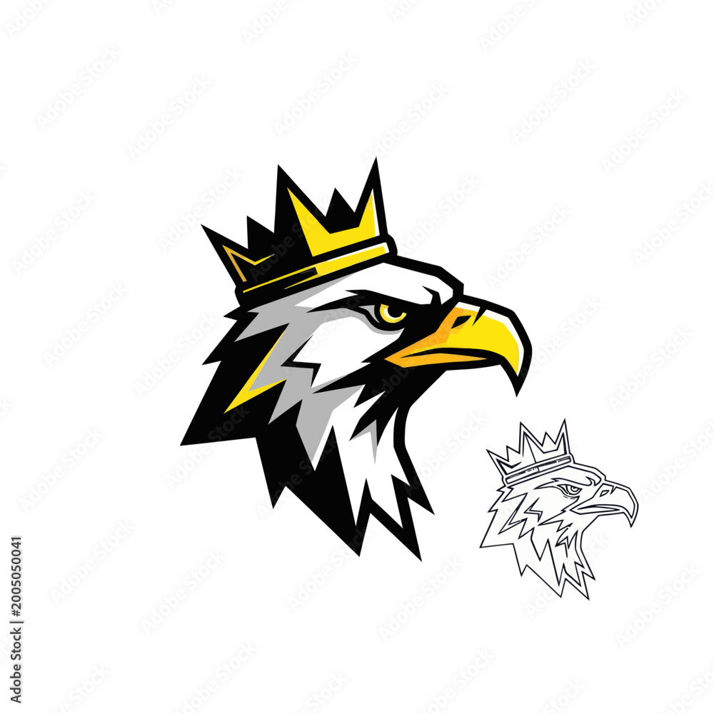 Fototapeta premium Majestic Eagle Head with Crown Logo Design - Fierce King Bird Emblem