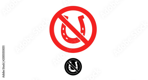 Fotografie No Horseshoes Sign, Red Circle with Slash, Symbol of Prohibition