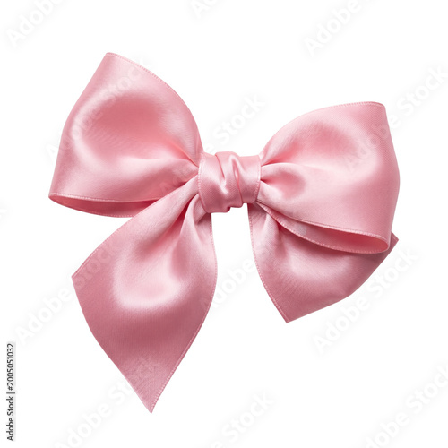 Cuadro en lienzo Pink satin ribbon bow isolated. Elegant hair or gift accessory.