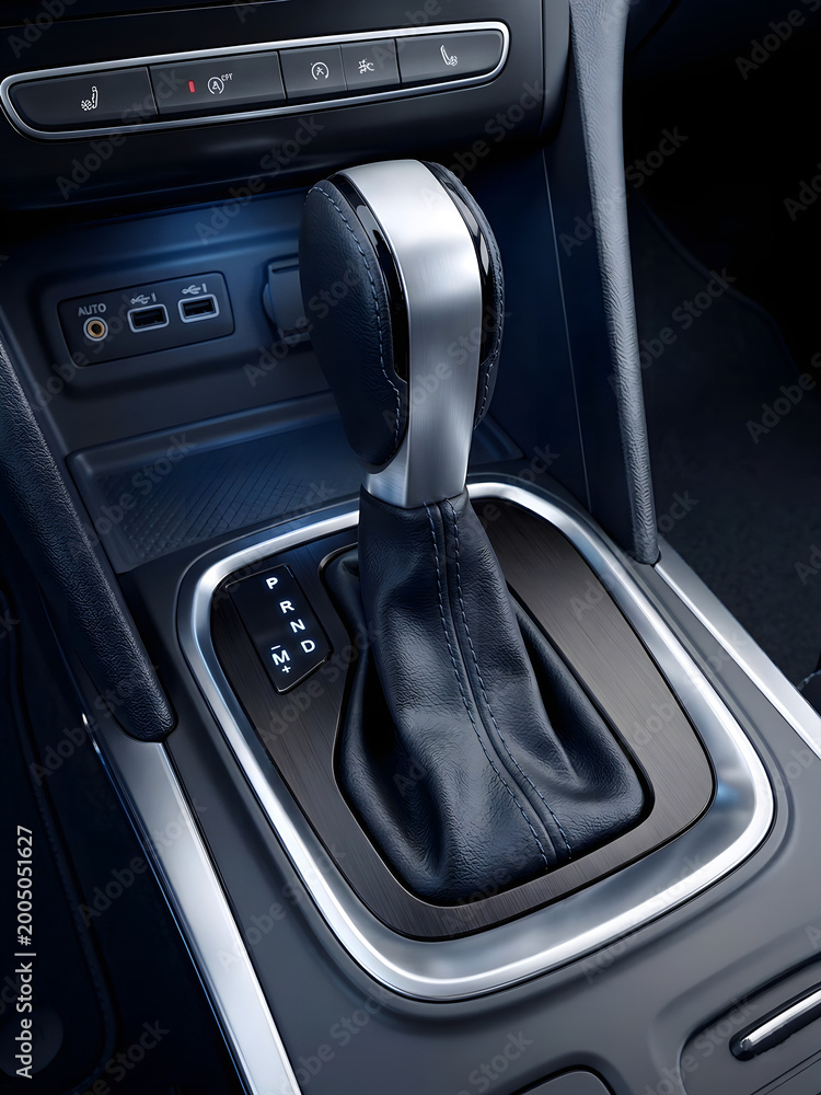 Obraz premium Automatic Gear Shift Lever with Dual Clutch Transmission in Modern Car Interior