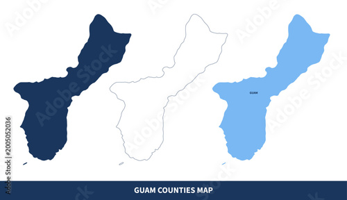Fotografie Guam Administrative Map with Labels – Island Silhouette and District Boundaries