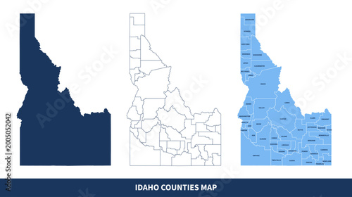 Tableau sur toile Idaho Counties Map with Labels – State Silhouette and County Boundaries Vector
