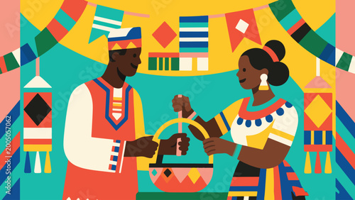 Photos Illustration Of Traditional Festival Decoration Of A Black Man And Woman Getting