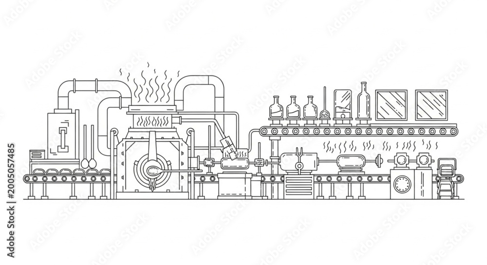 Obraz premium Architectural sketch of a modern industrial building with plants.