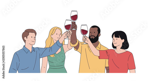 Foto Diverse friends toasting with red wine glasses, celebrating a special occasion