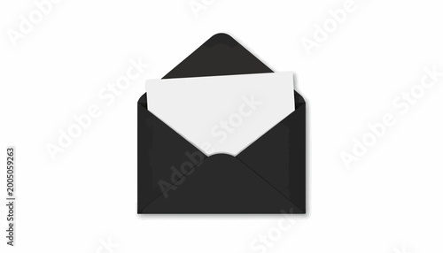 Black envelope, white interior, opened envelope, blank, vector icon, business correspondence, mailing, office supplies