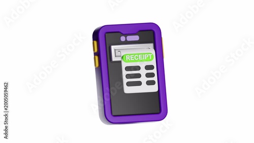 3d looping ui icon purple smartphone displays digital receipt. Great for mobile banking, online shopping, digital transactions, ecommerce, finance apps, and technology concepts.
