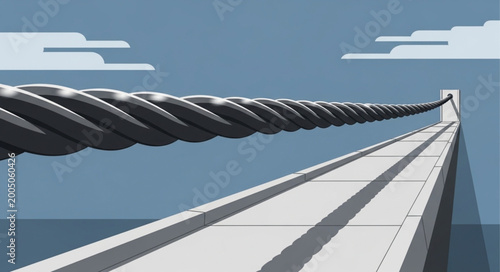 Foto Close up of a thick steel cable stretching across a suspension bridge