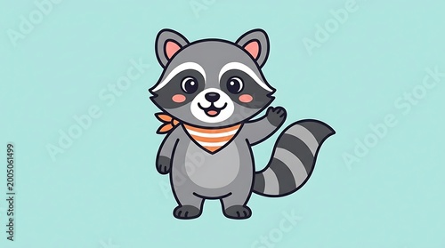 Cute cartoon raccoon character standing.