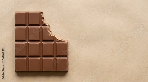 Single Chocolate Bar with Bite on Light Brown Background