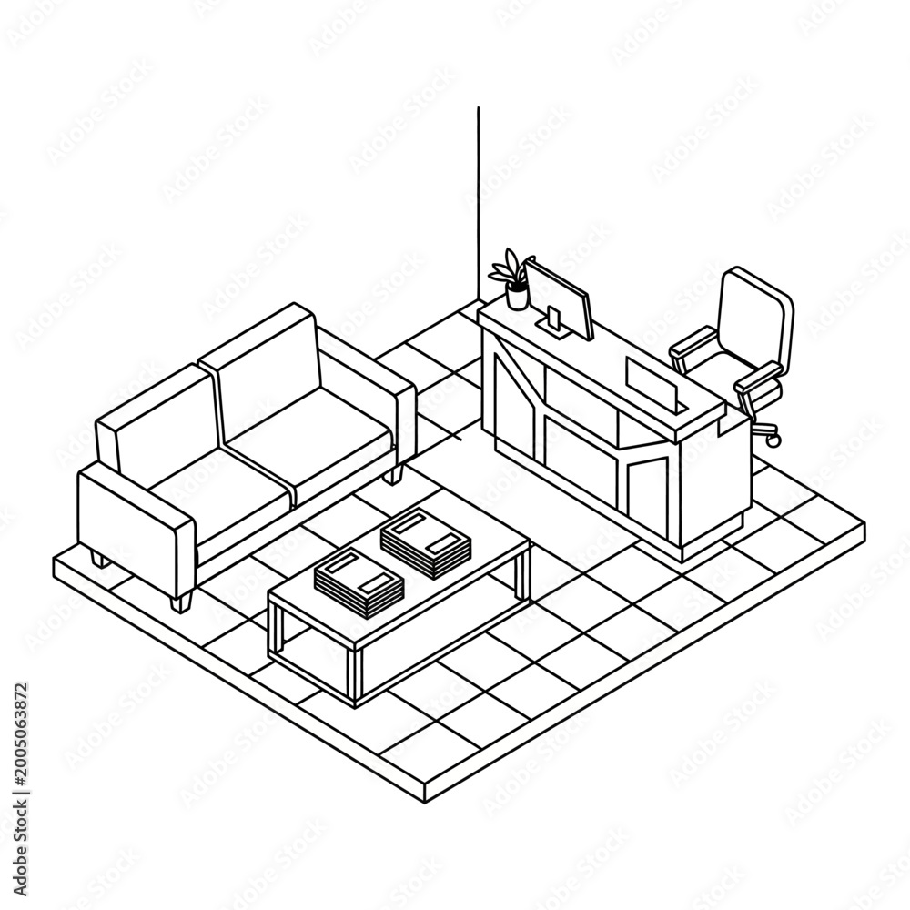 Fototapeta premium Furniture includes sofa and desk.