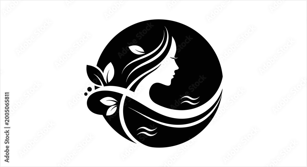 Obraz premium Elegant Woman Face Silhouette with Natural Elements.