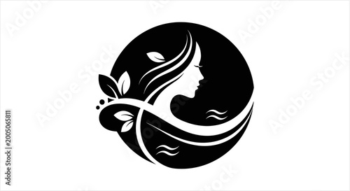 Fotografie Elegant Woman Face Silhouette with Natural Elements.