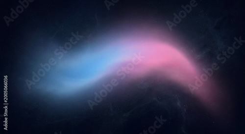 Abstract blue and pink cosmic nebula swirling in dark space with glowing stars.
