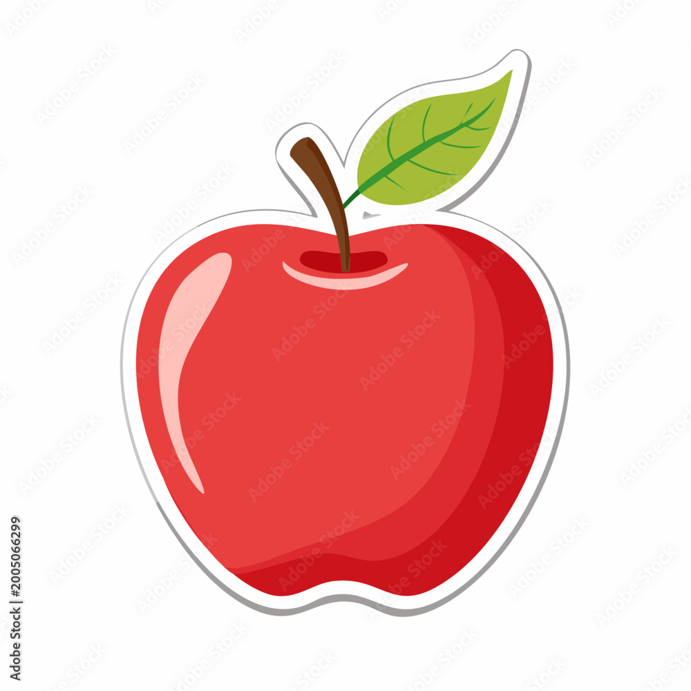 Fototapeta premium Red Apple with Green Leaf Sticker