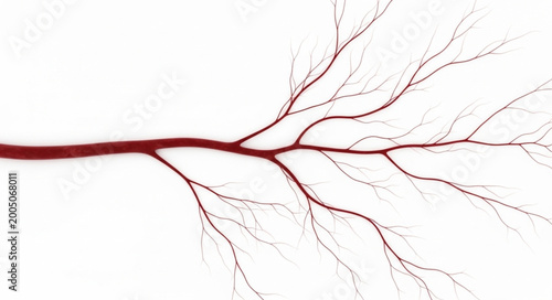 Canvastavla Close-up of a branching blood vessel system on white background.