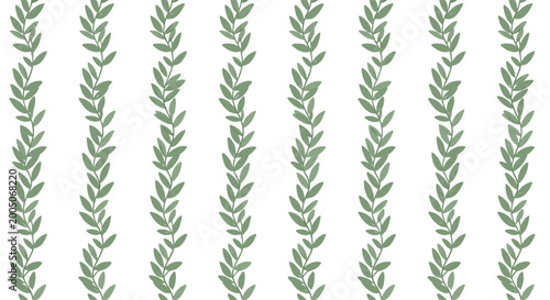Beautiful seamless pattern of vertical green leaf vines creates a natural botanical aesthetic perfect for organic themed backgrounds.
