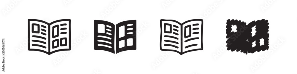 Fototapeta premium Open book or newspaper icon set