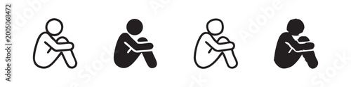 Canvas Print Set of depressed person sitting alone icons