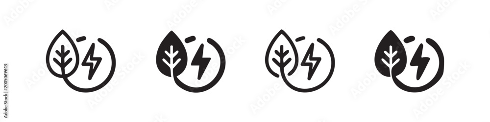 Fototapeta premium Eco Friendly Energy Icon Set, Leaf and Lightning Bolt for Sustainable Power