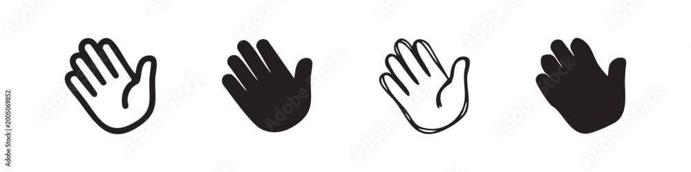 Fototapeta premium Open hand high-five or greeting gesture icon set in various artistic styles, symbolizing interaction