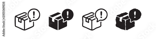 Εκτύπωση καμβά Package alert and delivery issue icon set with an exclamation mark in various ar