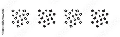 Abstract scattered square and diamond shape pattern icons set, hand-drawn doodle texture.