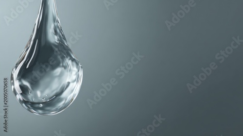 Single glistening water droplet suspended in the air, illuminated with diffused light
