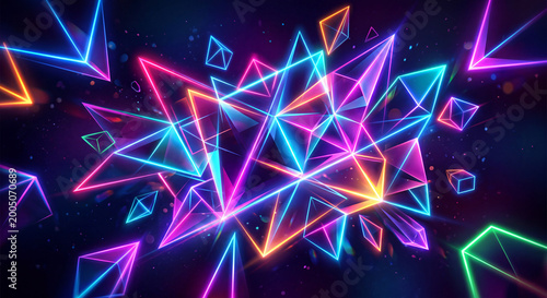 Abstract neon geometric explosion background bright vivid colors.
