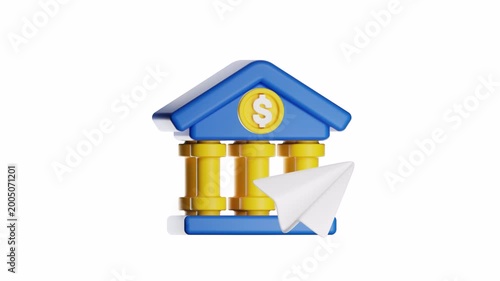 3d looping ui icon bank icon with paper airplane symbolizing financial innovation. Ideal for banking, finance, investments, and technologyrelated concepts in design projects.