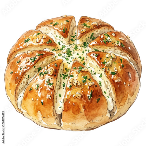 Korean Cream Cheese Garlic Bread Watercolor Clipart Bakery Dessert Illustration PNG