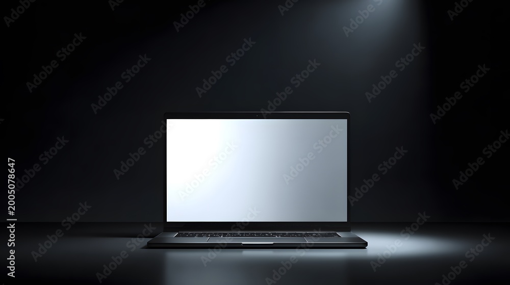 Fototapeta premium Modern laptop design showcases clean lines and a bright screen on a sleek studio surface