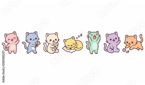 Photos Chibi anime cats lineup vector illustration cute kitten characters in different