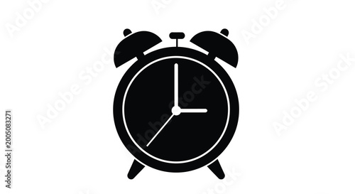 Photos Alarm clock silhouette on a white background a simple black icon of a vintage ti