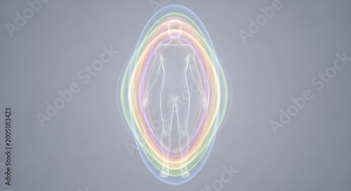 Ethereal subtle body energy template visualization. Blank outline of the aura field ready for color infusion and spiritual healing concepts, design, transcendent, template