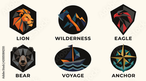 Slika na platnu Collection of wildlife and navigation logos.