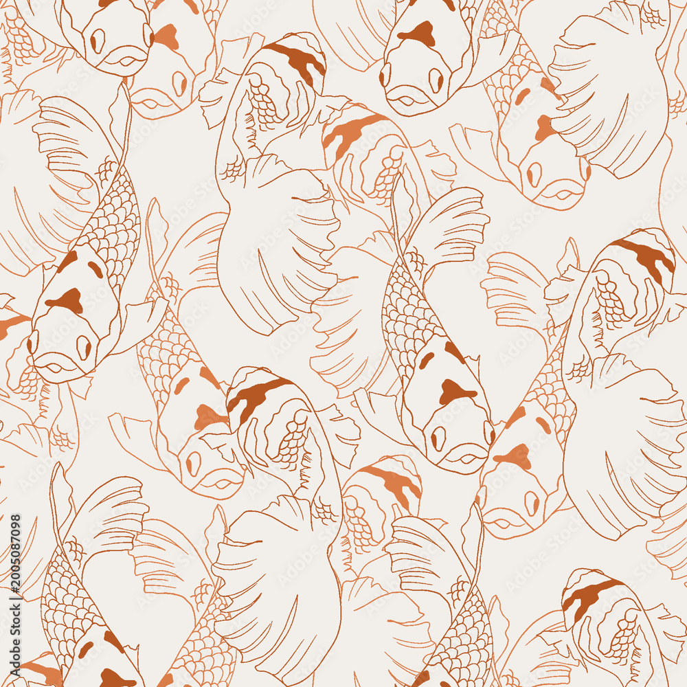 Fototapeta premium koi fish line art seamless pattern